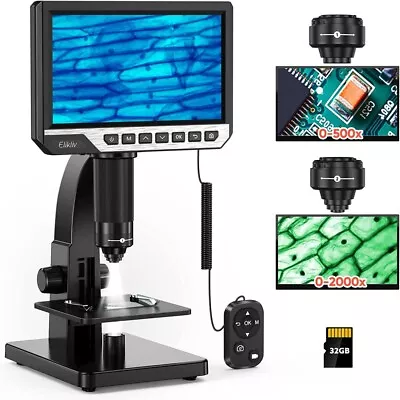 Buy Elikliv 7'' LCD Digital Microscop 2000X Biological Microscope & Remote Control • 119.99$