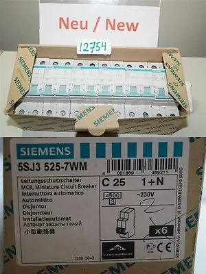 Buy 6 X Siemens C 25, 5SJ3525-7WM Circuit Breaker, 5SY35, 25A, C25 230v • 105.82$