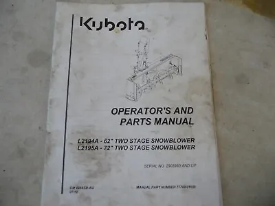 Buy Kubota Tractor Two Stage Snowblower 62  72  Owner's Manual • 12.57$