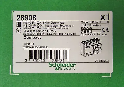 Buy Schneider Electric INS100 690V Manual Disconnect Switch Protector 100 Amp 28908 • 150$