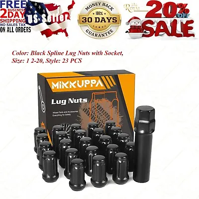 Buy 23PCS&1/2-20 Spline Lug Nuts - 17Mm Hex, 1.35  Tall, 0.8  Wide - Black Solid Lug • 31.95$