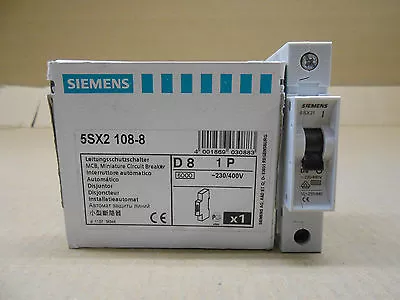 Buy 1 Nib Siemens 5sx2 108-8 5sx2108-8 Circuit Breaker 8a 1p 400v Mcb 8 Amp 1 Pole • 15.50$