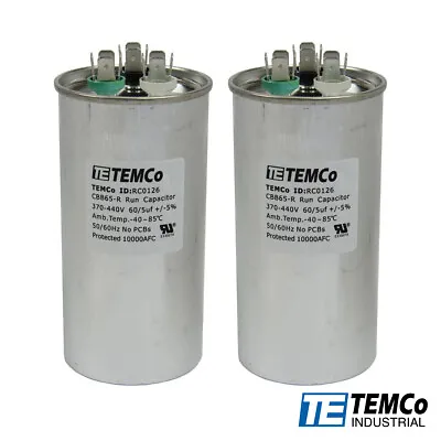 Buy TEMCo 60+5 Uf/MFD 370-440 VAC Volts Round Dual Run Capacitor 50/60 Hz -Lot-2 • 21.17$