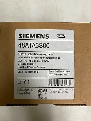 Buy SIEMENS 48ATA3S00 ESP200 Solid State Overload Relay - 0.25-1.0AMPS • 139$