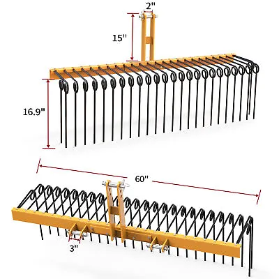 Buy Heavy Duty Steel 60  3 Pt Pine Straw Rake Attachment For Cat-0 & Cat-1 Tractor • 195.99$