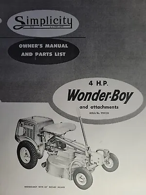 Buy Simplicity Wonder Boy 4 H.p Riding Lawn Mower & Implements Owner & Parts Manual • 50.96$