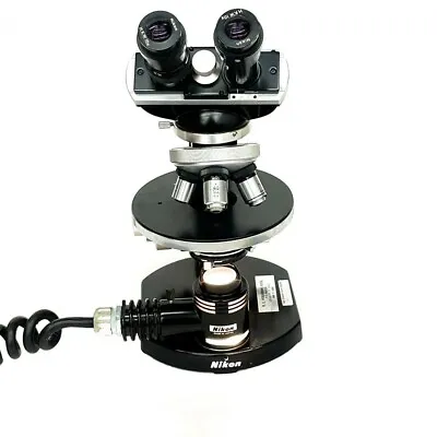 Buy Vintage Nikon Compound Binocular Microscope W/ Illuminating Lamp Attachment • 400$