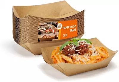 Buy 50 Pack 3Lb Paper Food Trays, Disposable Food Boats Serving Trays Grease-Resista • 28.09$