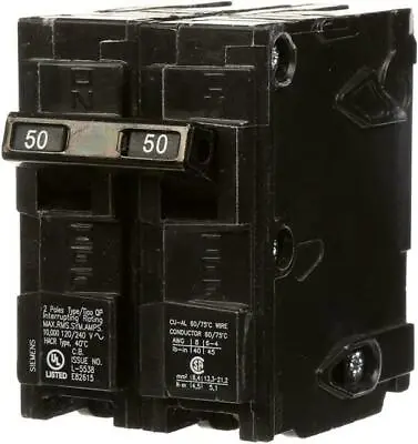 Buy (1) Siemens Q250 2 Pole 50amps 120/240 Volt Type Qp Circuit Breaker • 31.99$