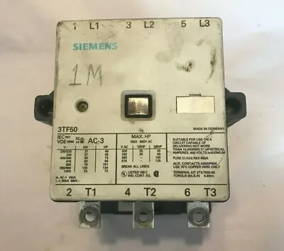 Buy Siemens 3tf50 160 Amp 690 Volts Motor Starter Contactor 3tf50 • 36.39$