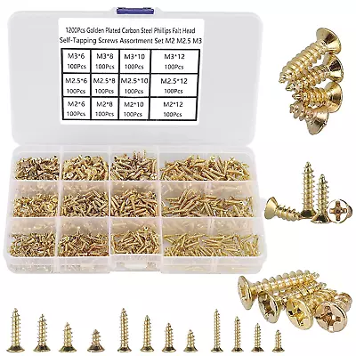 Buy 1200Pcs Tiny Phillips Flat Head Self Tapping Screws For Wood, Plastic And Soft M • 13.32$