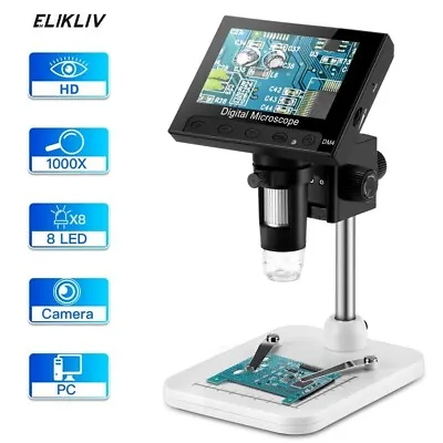 Buy Elikliv USB Digital Microscope 1000X HD Camera 4.3'' Coin Microscope W/ Screen  • 47.99$