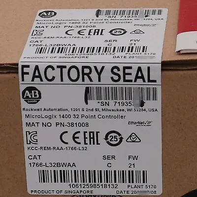 Buy NEW Allen-Bradley 1766-L32BWAA  MicroLogix 1400 32 Point Controller US • 546.75$