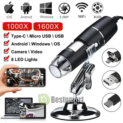 Buy 3in1 LED 500X 1000X 1600X Wifi/USB Digital Microscope Endoscope Magnifier Camera • 25.97$