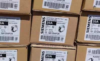 Buy 10 X  SIEMENS QA120AFCN PLUG ON NEUTRAL 20A AFCI ARC FAULT BREAKERS NEW In Box • 374$