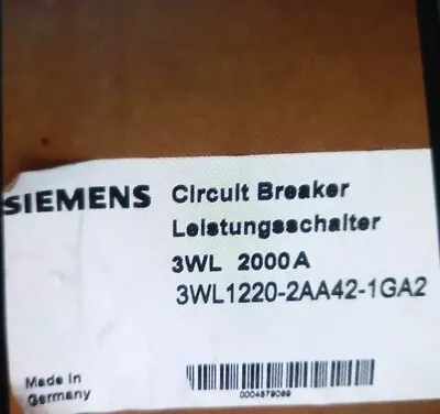 Buy SIEMENS  3WL1220-2AA42-1GA2  Circut Breaker 2000A  3WL 2000A • 11,000$