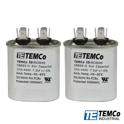 Buy TEMCo 7.5 Uf/MFD 370-440 VAC Volts Oval Run Capacitor 50/60 Hz AC Electric-Lot-2 • 17.83$