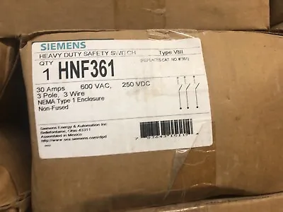 Buy Siemens HNF361 Heavy Duty Disconnect Switch 277/480v 3 Phase 30 Amp Nonfused NEW • 60$