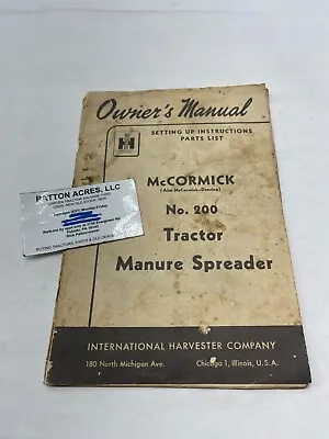 Buy Owners Manual For International Harvester No. 200 Tractor Manure Spreader • 12$