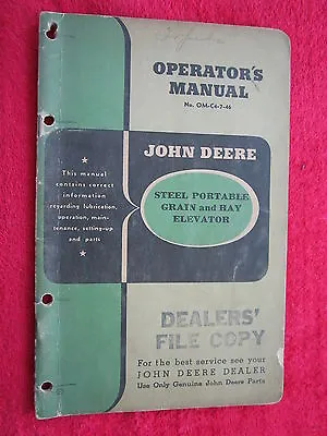 Buy Vintage Original John Deere Steel Portable Grain & Hay Elevator Operators Manual • 25$