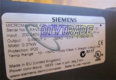 Buy 1PCS Used Siemens Inverter 6SE6420-2UC13-7AA1 0.37KW 220V Tested • 173.04$