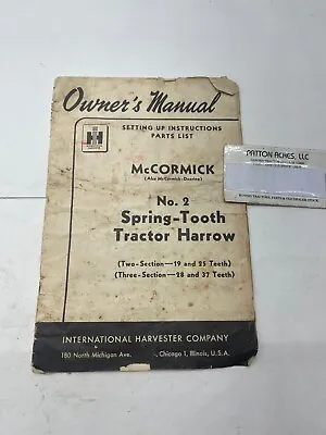 Buy Owner's Manual For McCormick No.2 Spring-Tooth Tractor Harrow International Harv • 16$