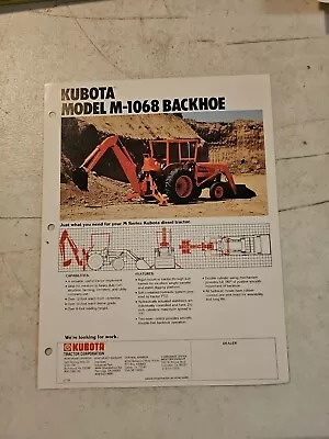 Buy Vintage 1978 Kubota M-1068 BACKHOE Sales Brochure Spec Sheet  • 8.95$