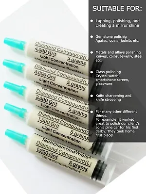 Buy Diamond Paste Kit 5 Syringes 1200 1500 2000 3000 4000 Grit (L) 10% Concentration • 43.79$