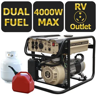 Buy Sportsman 4000-W Portable Hybrid Dual Fuel Gas Generator Home Backup RV Camping • 689.78$