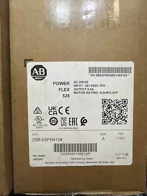 Buy New Factory Sealed Allen Bradley 25B-E6P6N104 PowerFlex 525 AC Drive 4.0kW 5.0Hp • 868$