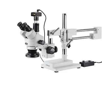 Buy Amscope 7X-45X Simul-Focal Boom Stereo Zoom Microscope+5MP Camera+LED Ring Light • 787.99$