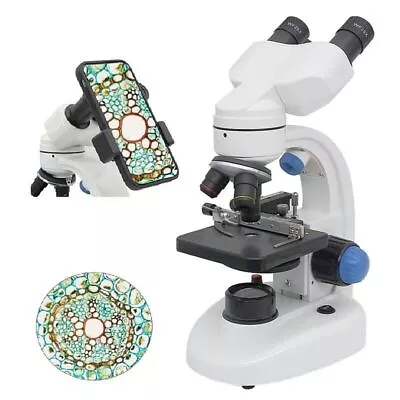 Buy 40X-2000X Binocular Biological Microscope LED Lamp Phone Clip Student Experiment • 132.22$