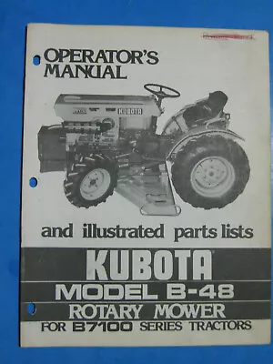 Buy Kubota Mower Illustrated Parts Lists & Operator's Manual  K-8 FOR B7100 • 49.95$