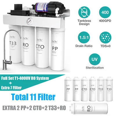 Buy T1-400 GPD UV Reverse Osmosis Tankless RO Drinking Water Filter System+7 Filters • 399.99$