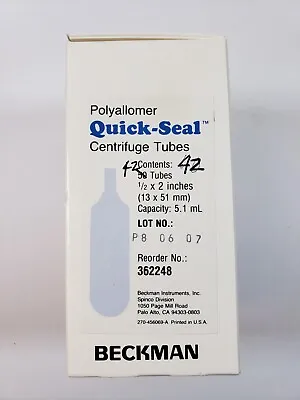 Buy Beckman 362248, 5.1 ML Quick Seal Centrifuge Tubes 13x51 Mm, Partial 42/Box • 28.95$