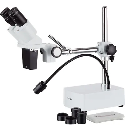 Buy AmScope 10X-15X Binocular LED Stereo Microscope Boom Arm With Gooseneck Light • 238.99$