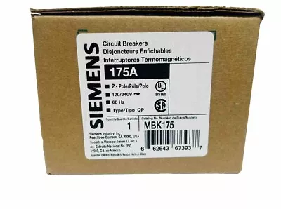 Buy Siemens MBK175 120/240 Volt 175 Amp 2P Circuit Breaker Type QP New • 134.99$