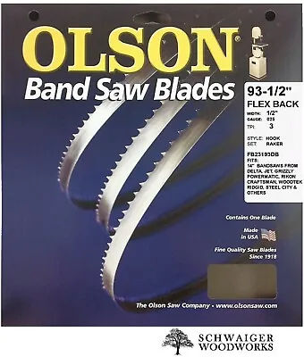 Buy Olson Flex Back Band Saw Blade 93-1/2  Inch X 1/2  3TPI, 14  Delta, JET, Grizzly • 18.99$