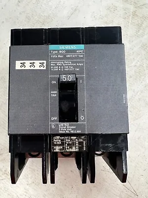 Buy 👀 Siemens 50 Amp Circuit Breaker 480y/277 Vac 3 Pole Bqd350 • 107.99$