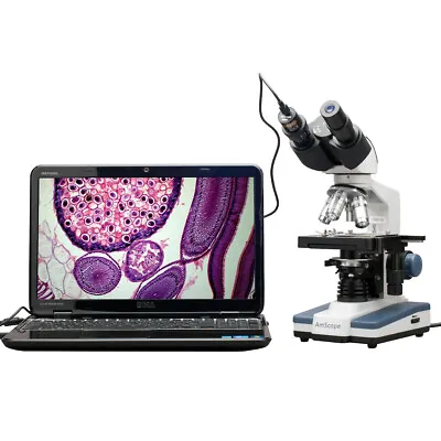 Buy AmScope 40-2500X LED Digital Binocular Compound Microscope + USB Camera 3D Stage • 344.99$