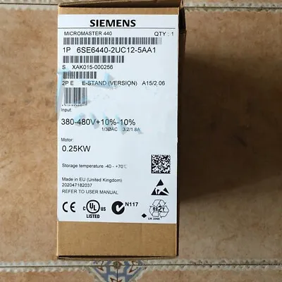 Buy New Siemens 6SE6440-2UC12-5AA1 6SE64402UC125AA1 MICROMASTER440 Without Filter • 338.13$
