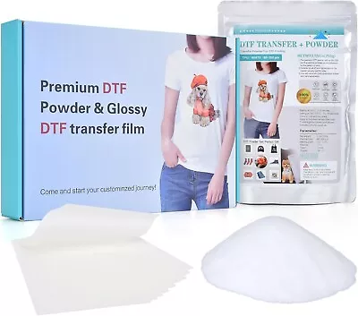 Buy Dtf Transfer Film 10 Sheets + Dtf Powder 300g Kit For Dtf Dtg Sublimation Printe • 15.99$