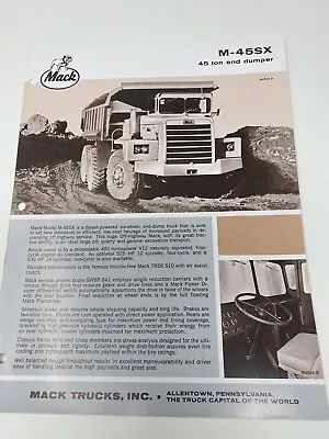 Buy Mack Trucks M-45SX Ton End Dumper Promotional 2 Page Advertising Booklet Vintage • 24.99$