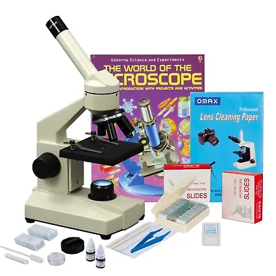 Buy OMAX 40X-1000X Kids Compound LED Microscope+Slides+Slide Preparation Kit+Book • 129.99$