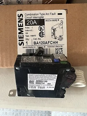 Buy NEW Siemens Arc Fault Breaker BA120AFCHH 65kA 20 Amp • 125$
