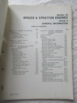 Buy Briggs & Stratton Engine Service Manual Used On John Deere Walk Behind Mower • 34.99$