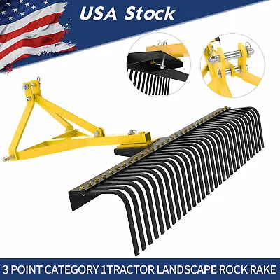 Buy 3 Point Landscape Rock Rake Category 1 Tractor Attachment Soil Gravel Lawn • 479.99$