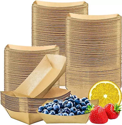 Buy 200 Pack Small Paper Food Trays, 0.25 Lb Disposable Kraft Food Boats, Brown, Tak • 16.35$