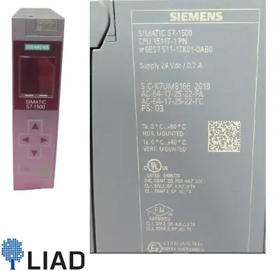 Buy Siemens Simatic S7-1500 Cpu 1511t-1 Pn 1p 6es7 511-1tk01-0ab0 • 1,697$