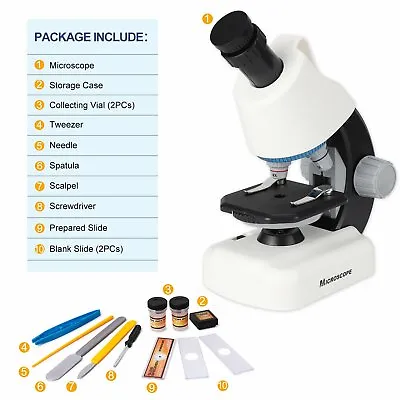 Buy 2022 Student Microscope 40X-800X Cordless LED Illumination Lab Compound FOUR E'S • 35.99$